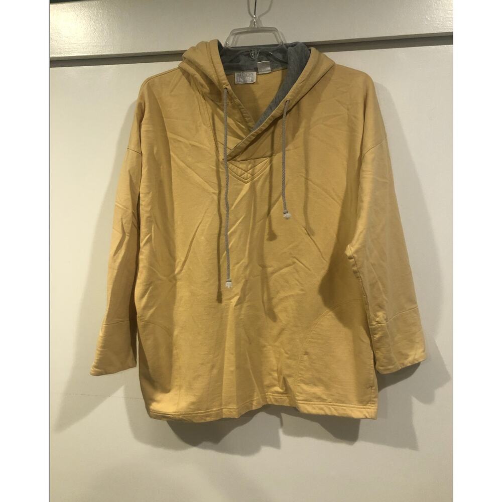 Vintage 80s or 90s Moda Intl Yellow Hoodie with Gray hood lining and drawstrings